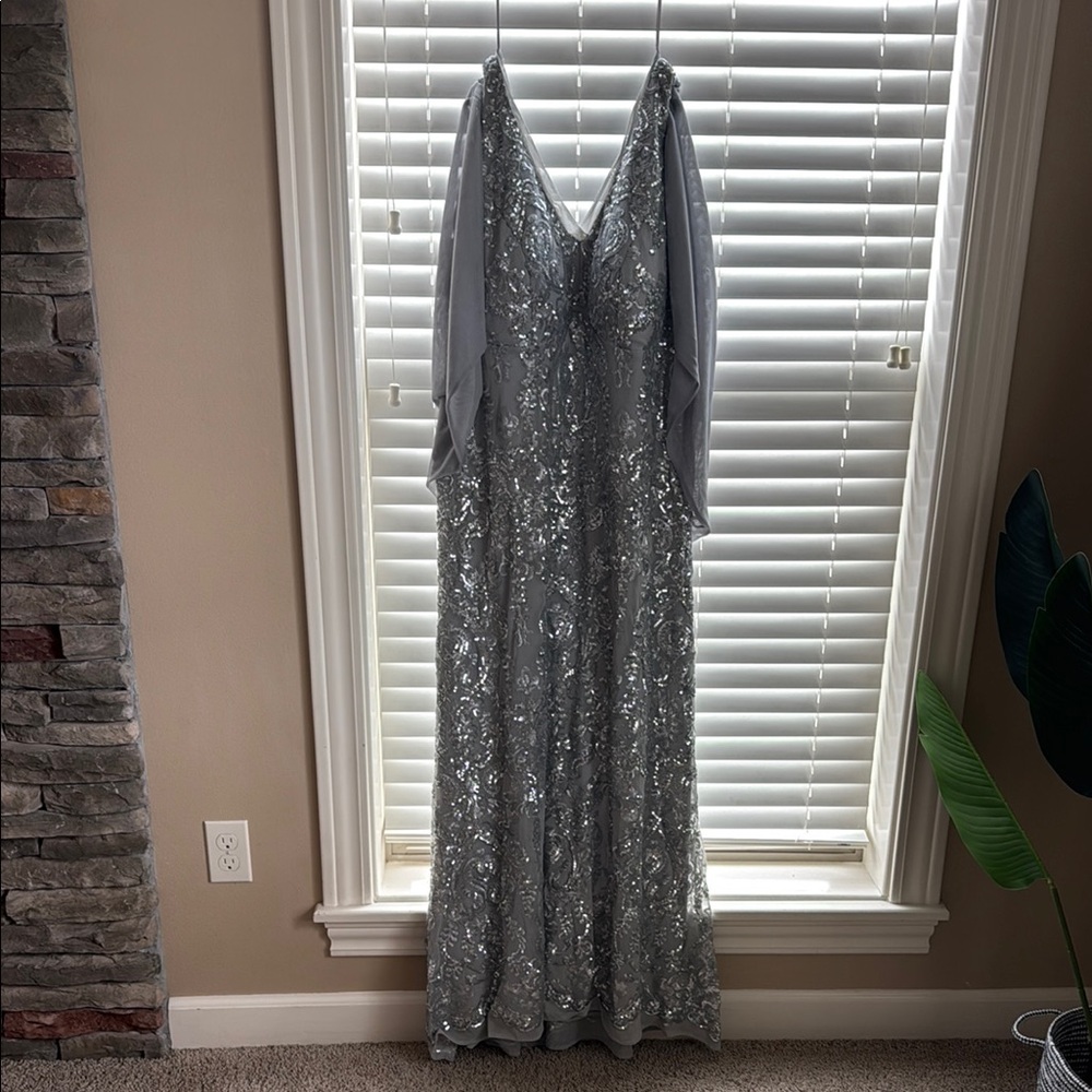 R & M Richards Silver Sequin Gown